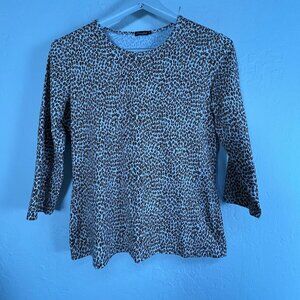 J. McLaughlin Womens Leopard Print 3/4 Sleeve Top Medium Brown Stretch Casual